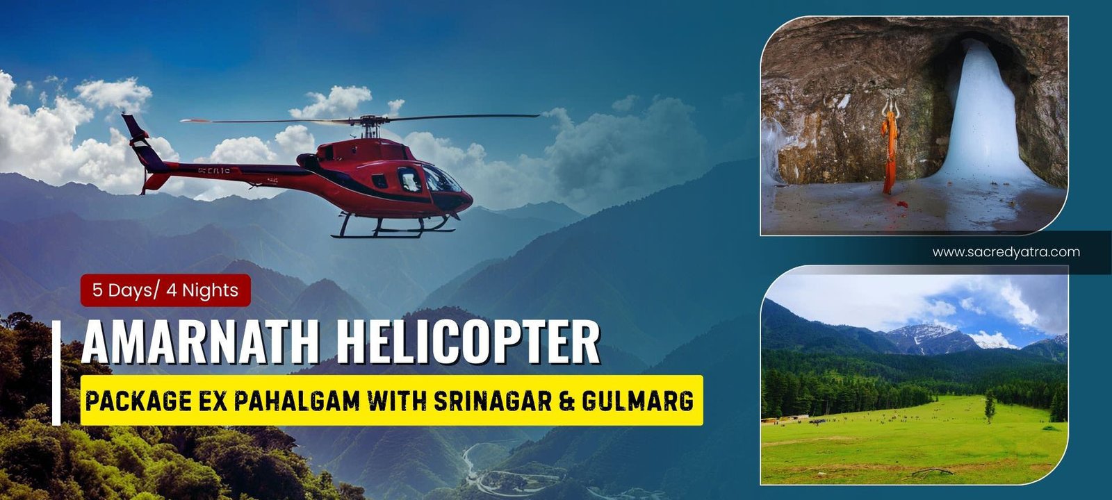 Amarnath 4 Nights Helicopter Package Ex Pahalgam with Srinagar & Gulmarg