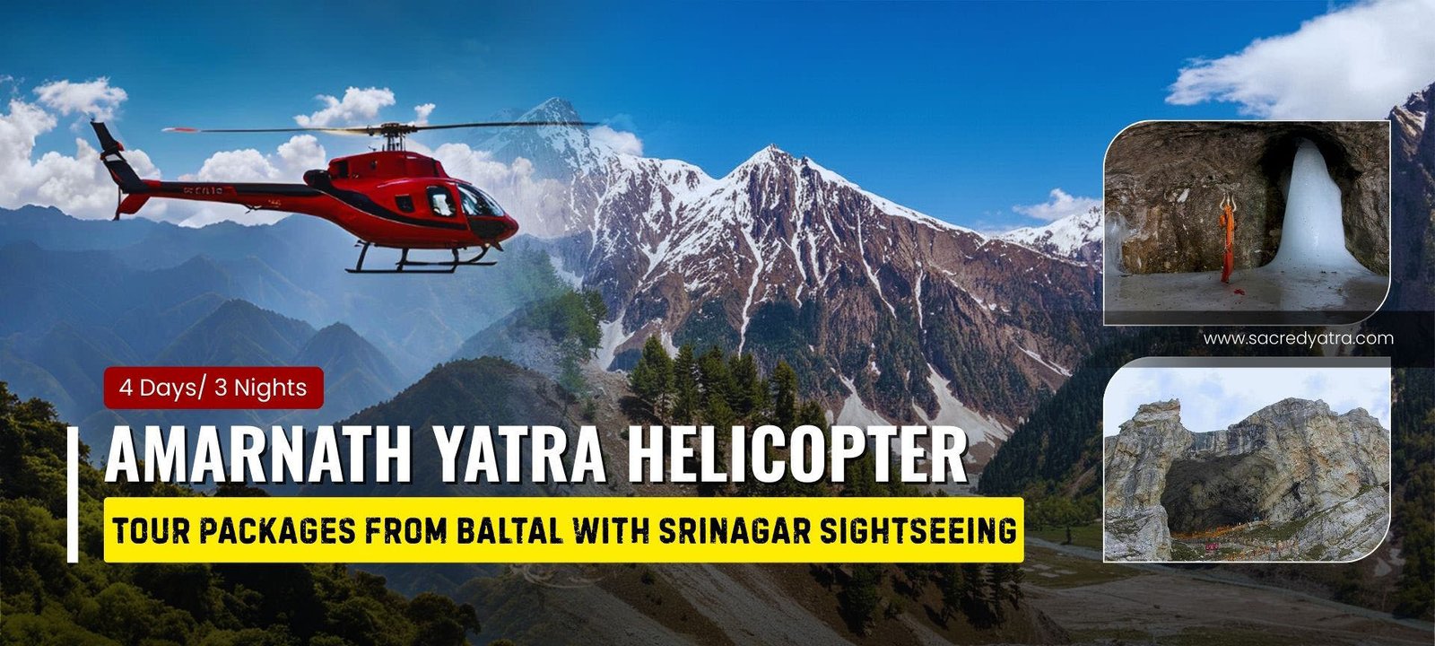 Amarnath Yatra Helicopter Tour Packages from Baltal with Srinagar Sightseeing